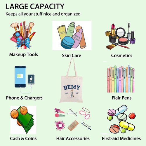 FOTAP Remy Quote Cosmetic Bag Rat Fans Gift Remy Est. 2007 Zipper Pouch Makeup Bag Mouse Chef Make Up Bag (REMY TOTE)