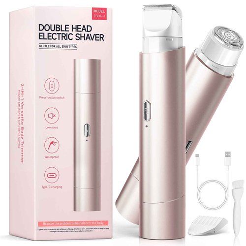 Bikini Trimmer for Women,2 in 1 Electric Razor for Women,Dual Heads Electric Shaver Pubic Hair Trimmer,Hair Remover,IPX7 Waterproof,Smooth Ceramic Blade for Pubic Hair Body Leg Face (Mango Pink)