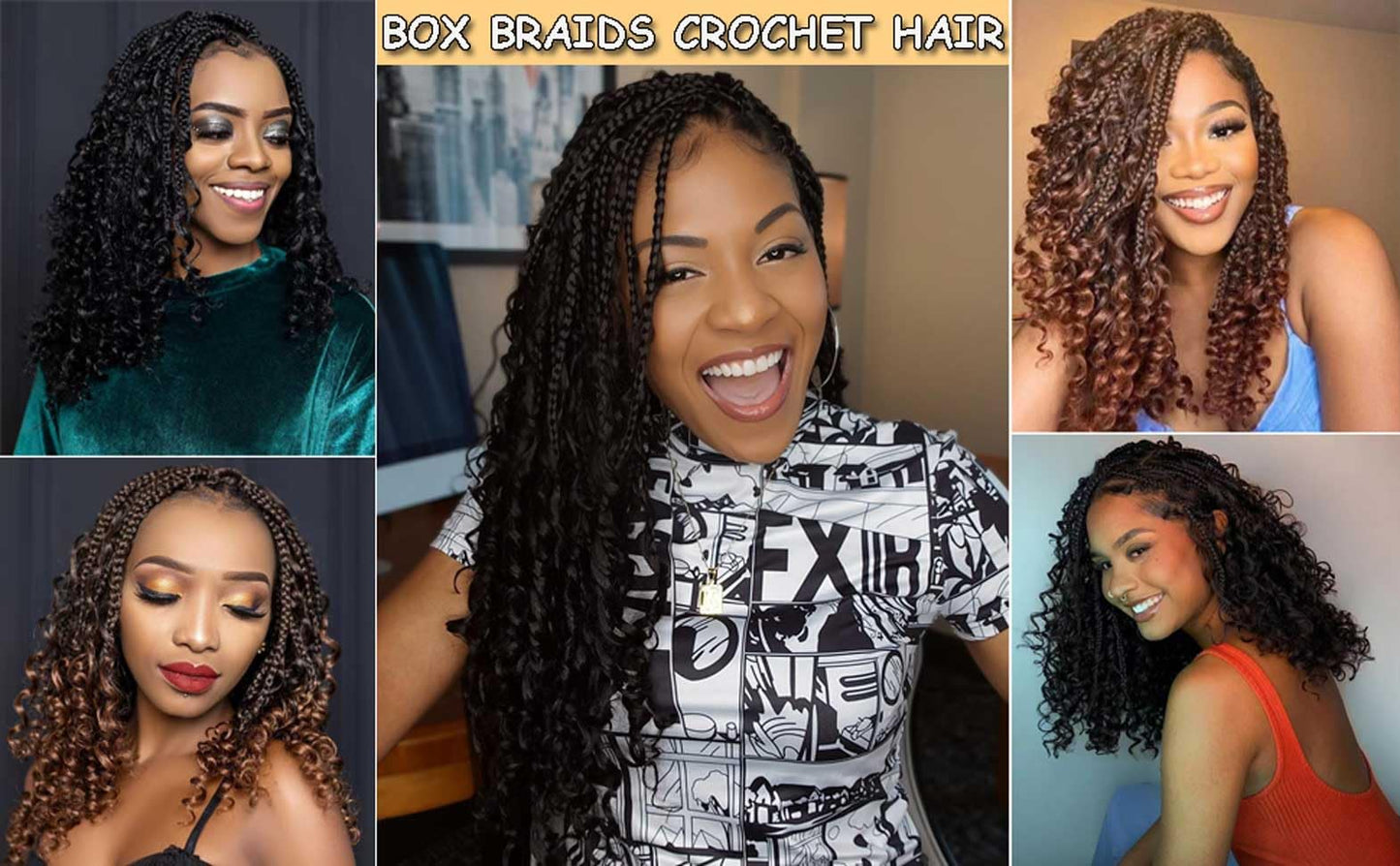 8 Packs Goddess Box Braids Crochet Hair 14 Inch Crochet Box Braids with Curly Ends Boho Braids Bohemian Box Braid Hair for Women (1B, 14 inch 8 pack)