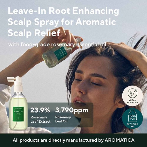 AROMATICA Rosemary Root Enhancer And Scalp Scrub Korean Hair Care Set - Rosemary Water Spray and Scalp Exfoliator for Dry Scalp Treatment, Refresh Your Hair with Rosemary Oil Scalp Care, Holiday gifts