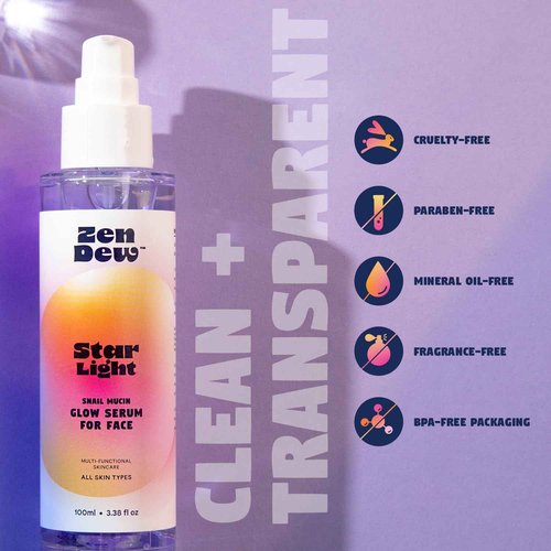 Zen Dew Star Light Korean Snail Mucin Serum (3.38 oz) Brightening & Hydrating K Beauty Face Serum for Glass Skin Glow – Smoothing Korean Skin Care