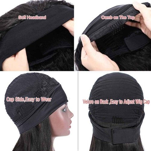 Celiarita Ombre Highlight Headband Wig Human Hair Straight 14 inch None Lace Front Machine Machine Made Headband Wigs Human Hair Blonde Colored Wig Natural Hairline Half Wigs for Black Women