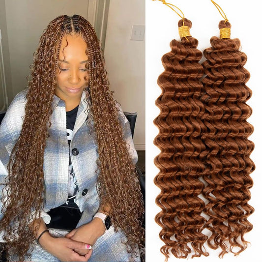 Deep Wave Crochet Hair 18 Inch 2 packs Long Curly Braiding Hair Extensions Ocean Wave Crochet Hair For Black Women Synthetic Ocean Wave Curly Crochet Hair For Boho Box Braids (#30, 18inch, 2pack)