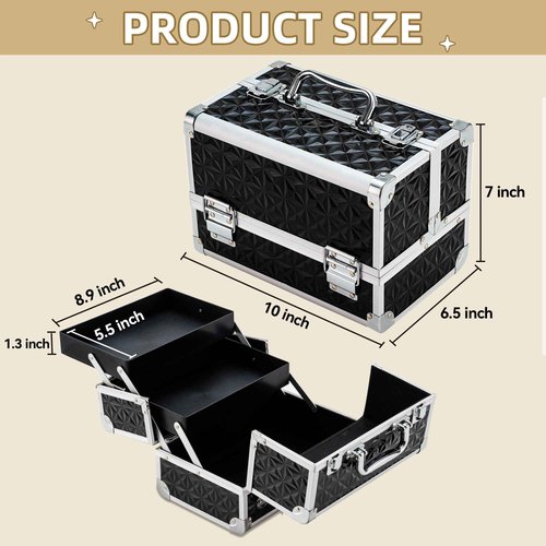 Leeora&Leekoo Makeup Train Case with Lighted Mirror,Portable Makeup Box Organizer (Black)