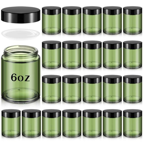 Domensi 24 Pcs 6oz Glass Jars with Lids Leakproof Round Airtight Empty Cosmetic Jars with Inner Liners Lid for Storing Lotions Spices Ointments Candle Making Food Storage (Olive Green)