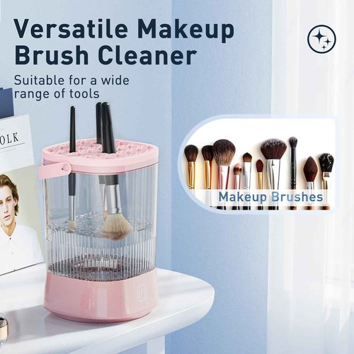 Electric Makeup Brush Cleaner - 9000 RPM Makeup Brush Cleaning Machine, IP65 Waterproof Automatic Makeup Brush Cleaner for Makeup Sponges and Brushes(Pink)