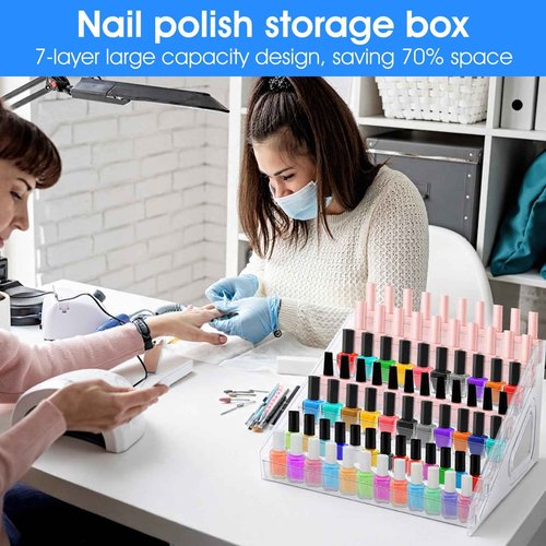 2 Pack Acrylic Nail Polish Organizer 84 Bottles of 7 Layers Acrylic Display Rack Clear Nail Polish Paint Organizer Holder Rack Eyeglasses Shelf Essential Oils Holder Stand No Tool Needed Assembly