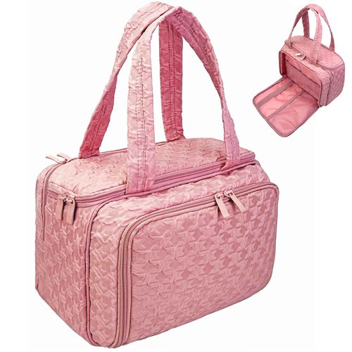 SMONT Toiletry Bag for Traveling Women, 11.5" Large Travel Makeup Toiletries Skincare Bag, Big Cosmetic Cosmetiquera Pink
