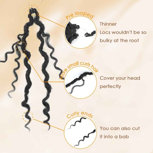 Callia Faux Locs Crochet Hair 14 Inch 8 Packs Goddess Locs Crochet Hair for Black Women Pre Looped Locs Crochet Hair, Crochet Faux Locs with Curly Ends 1B