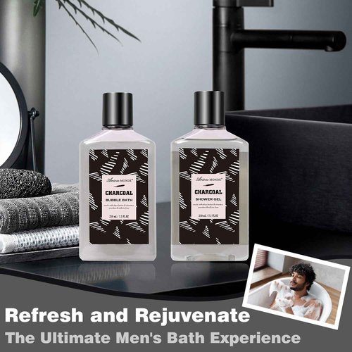 Father Day Gift for Men Spa Gifts for Men, Charcoal Bath and Body Gift Set for Men, 10 Pcs Spa Kits Ideal Birthday, Christmas. Men's Relaxation Bath Baskets, Self Care Kit