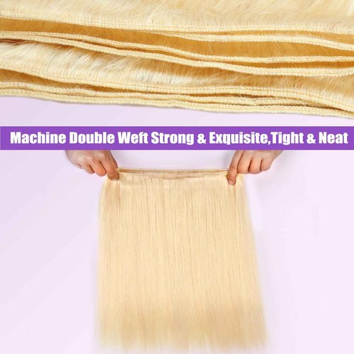 613 Bundles Human Hair 18 Inch Straight Blonde Bundles Human Hair 100% Unprocessed 12A Grade Brazilian Virgin Raw Hair Quick Weave 1 Bundles Hair Extensions for Women