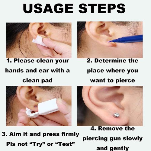 orilace 2Pcs Ear Piercing Kit - Self Disposable Piercing Gun Built-In Earring Stud Pain Relief at Home Piercer Kit Ease of Use Convenient Safe Operate 4mm (Star)