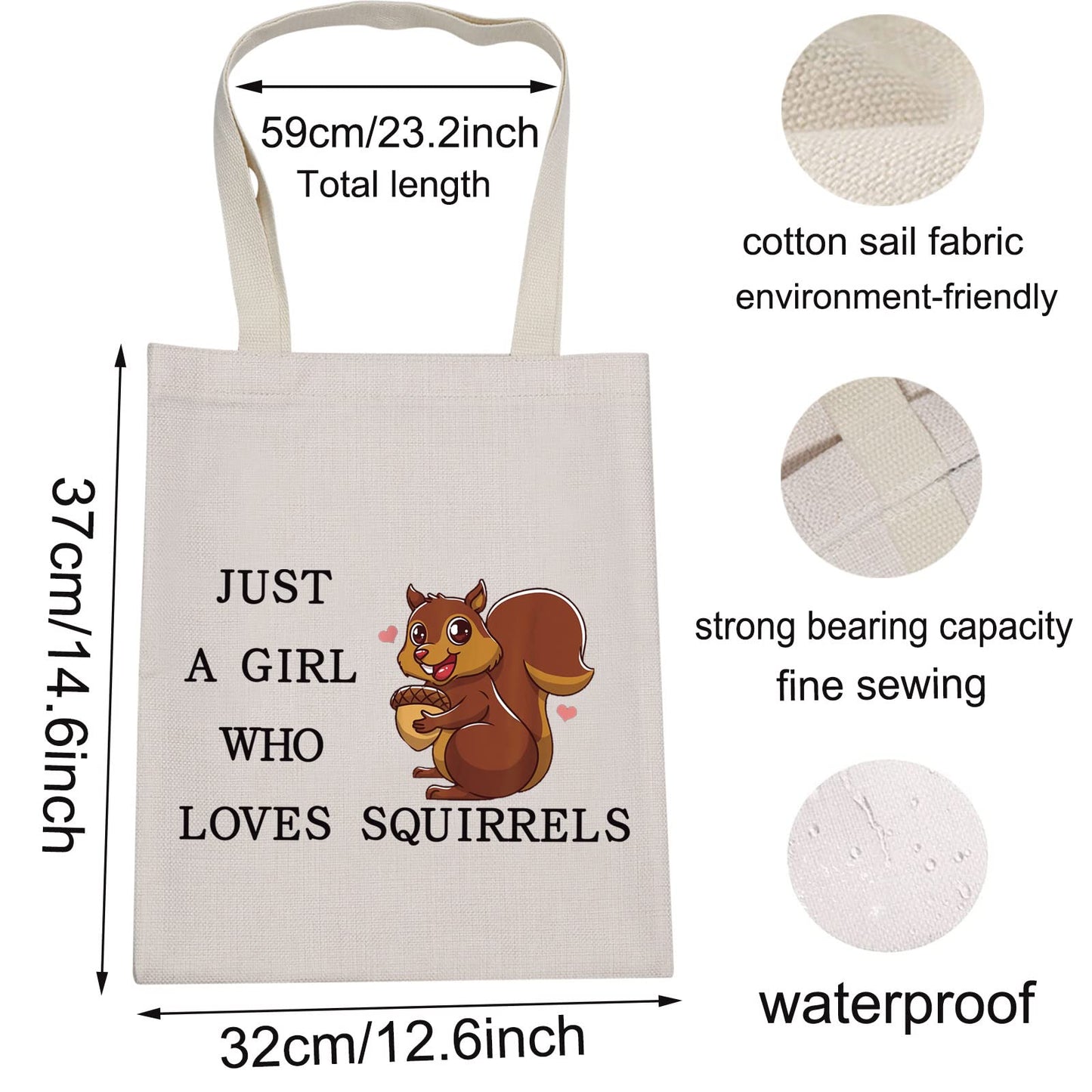 LEVLO Funny Squirrel Cosmetic Bag Animal Lover Gift Just A Girl Who Loves Squirrels Makeup Zipper Pouch Bag Squirrel Lover Gift (Loves Squirrels Tote)