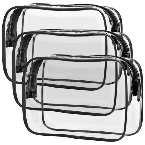 F-color Clear Makeup Bag - 3 Pack Clear Travel Bags for Toiletries for Women, Cosmetic Bags Carry on Toiletry Travel Essentials, Black Large(for age 12 or above)