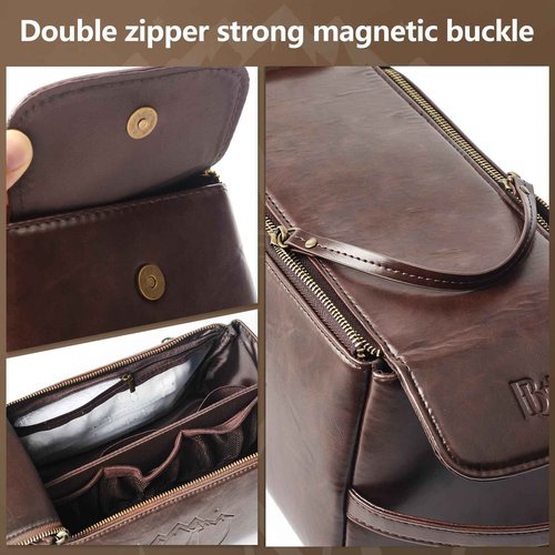 BagUrshion Personalized Toiletry Bag for Men,Initial Mens Toiletry Bags for Traveling,Men Travel Toiletries Bag,PU Leather Shaving Bag for Toiletries Accessories kit,Dark Brown J