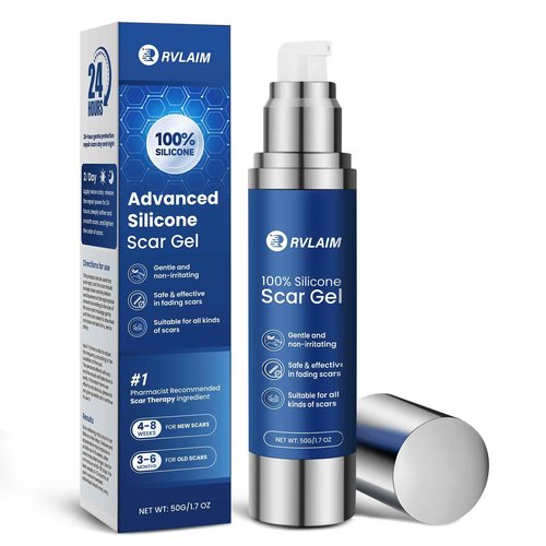 Rvlaim 100% Silicone Scar Gel Scar Cream, Advanced Silicone Gel for Removal of Surgical, Burns, Acne Scar, Old and Recent Scars and Stretch Marks, 1.7 oz/50ml