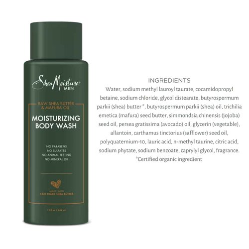 TINY SEED 2-Pack of Shea Body Wash. Raw Shea Butter & Mafura Oil Moisturizing Body Wash Cleanser For Men. Two 15 oz. Bottles Bundled with Natural Loofah Exfoliating Body Scrubber.