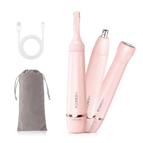 HEBECA Nose Hair Trimmer for Women, 3in1 Electric Eyebrow Trimmer Waterproof Facial Hair Removal Rechargeable Hair Shaver Razor for Nose Ear Eyebrow Peach-Fuzz Lips Chin FT3001 Pink (Pink)
