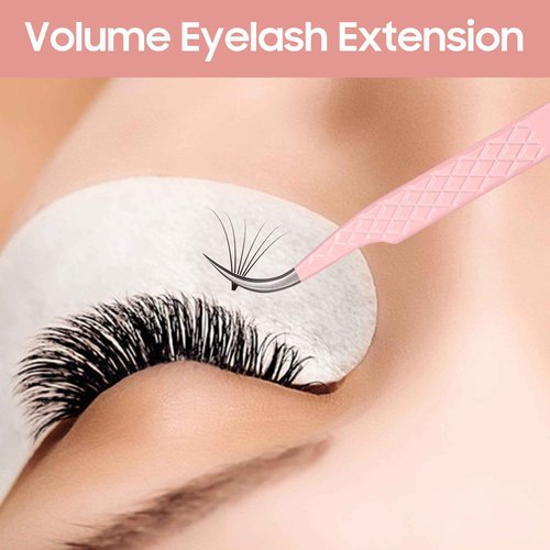 Fiber Tip Lash Tweezers for Eyelash Extensions, Professional Stainless Steel Lash Extension Tweezers for Volume Fan, Precision Supplies Work Best Tool（Curved）