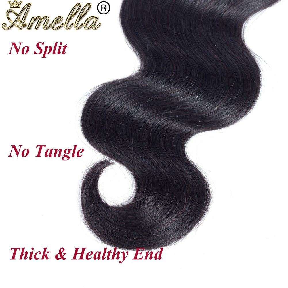 Amella Hair Virgin Hair Bundles Human Hair Body Wave Bundles Brazilian Virgin Body Wave Weft 3 Bundles(12 12 12inch) 100% Unprocessed Brazilian Body Wave Human Hair Weave for Women