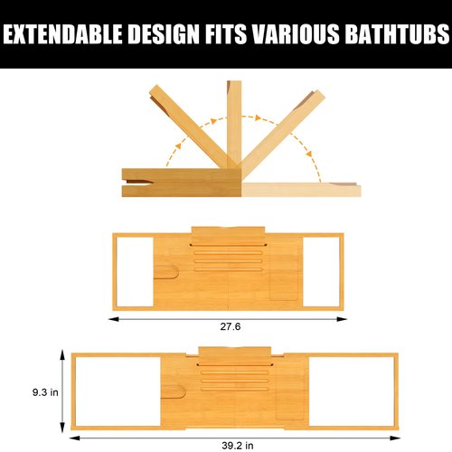 Premium Bathtub Caddy Tray,Expandable Bamboo Bath Tray for Tub,Foldable Minimalist Bathroom Accessories with Book Stand for Home Spa Relaxing,Unique House Warming Gifts,Natural