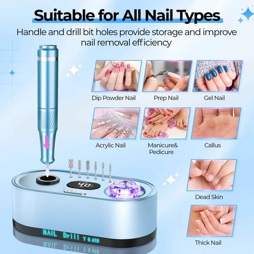 JOSGLOI Electric Nail Drill Professional: 40000RPM Electric Nail File Kit E File Nail Drill Machine with LCD Display for Acrylic Gel Nail, Manicure Pedicure Polishing Nail Grinder for Salon Home Use