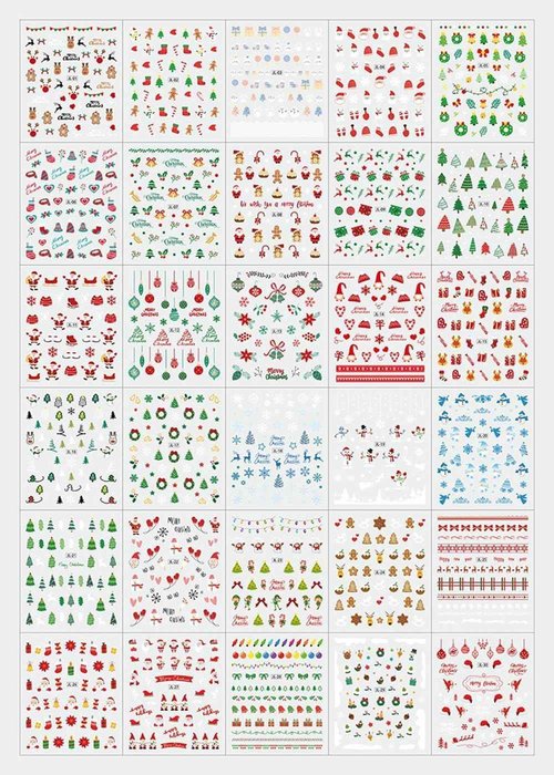 30 Sheets Christmas Nail Art Stickers Nail Decals 3D Self Adhesive Santa Claus Elk Snowman Christmas Tree Nail Art Supplies Winter Nail Stickers for Women DIY Acrylic Nail Decorations