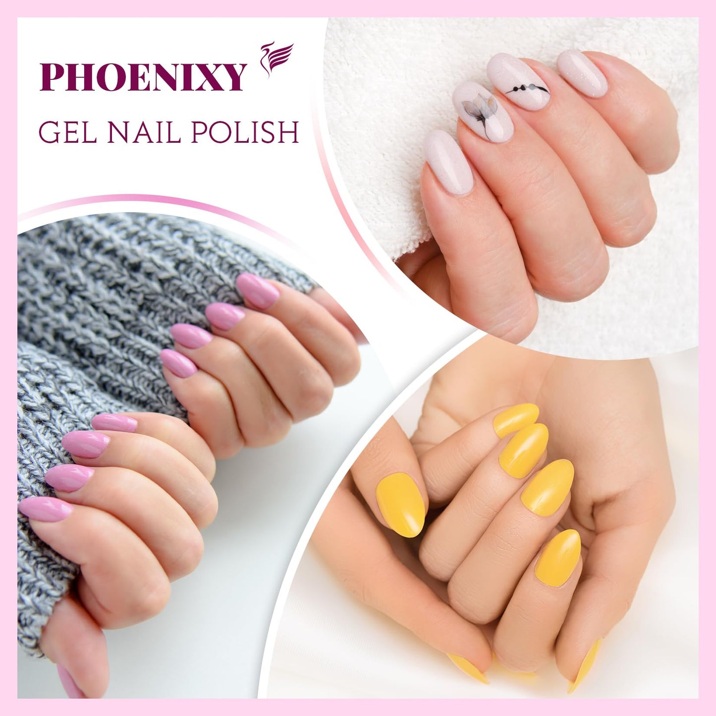 phoenixy Gel Nail Polish Kit - 36Pcs Gel Polish Kit All Seasons Colors Matte Top Base Coat Nail Polish Set Green Blue Red Pink Collection Gifts for Women Glass Bottle 5 ml/0.17 oz.