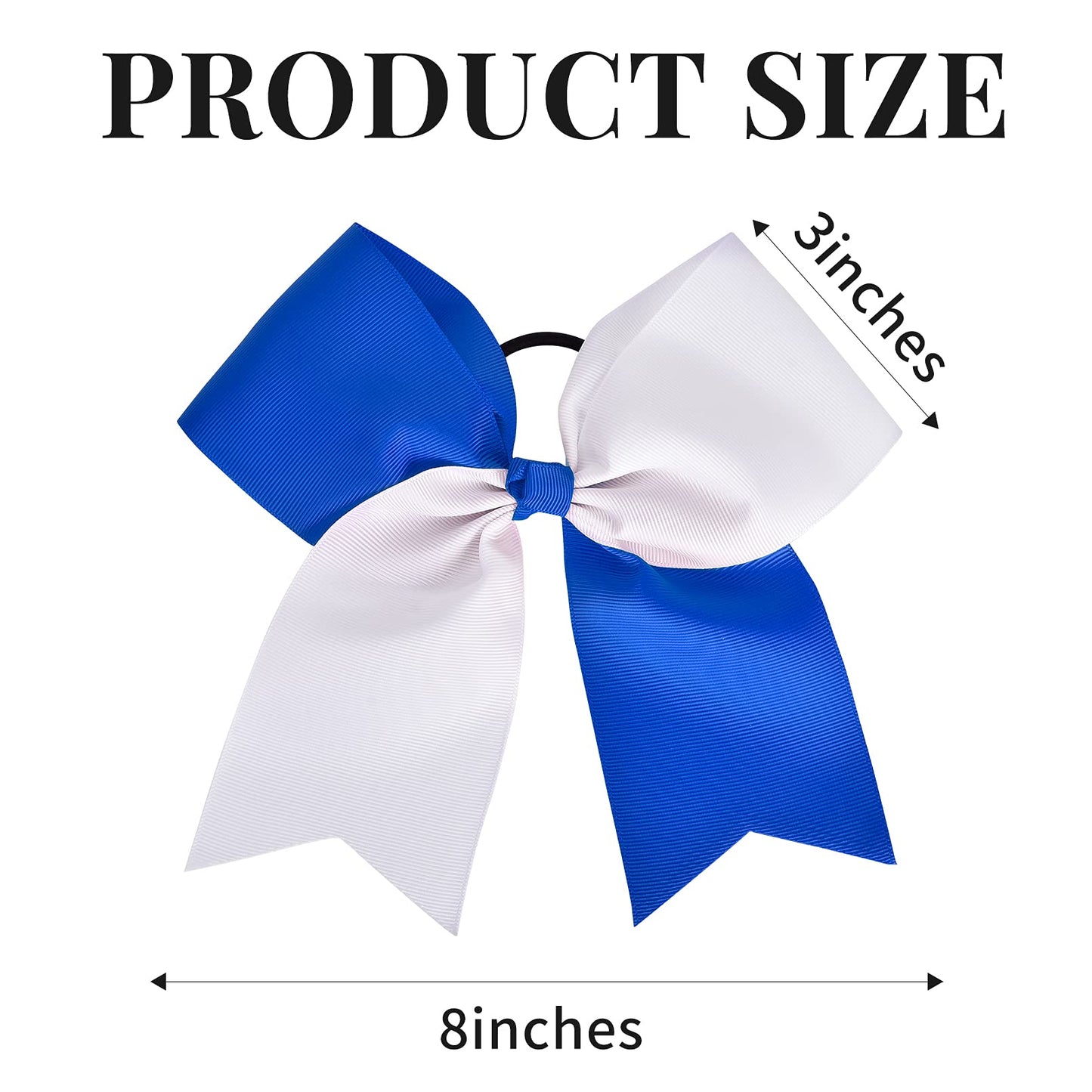 8" Large Cheer Bows Ponytail Holder 12PCS Girls Elastic Hair Ties Navy White Accessories for women youth toddler football Competition Sports