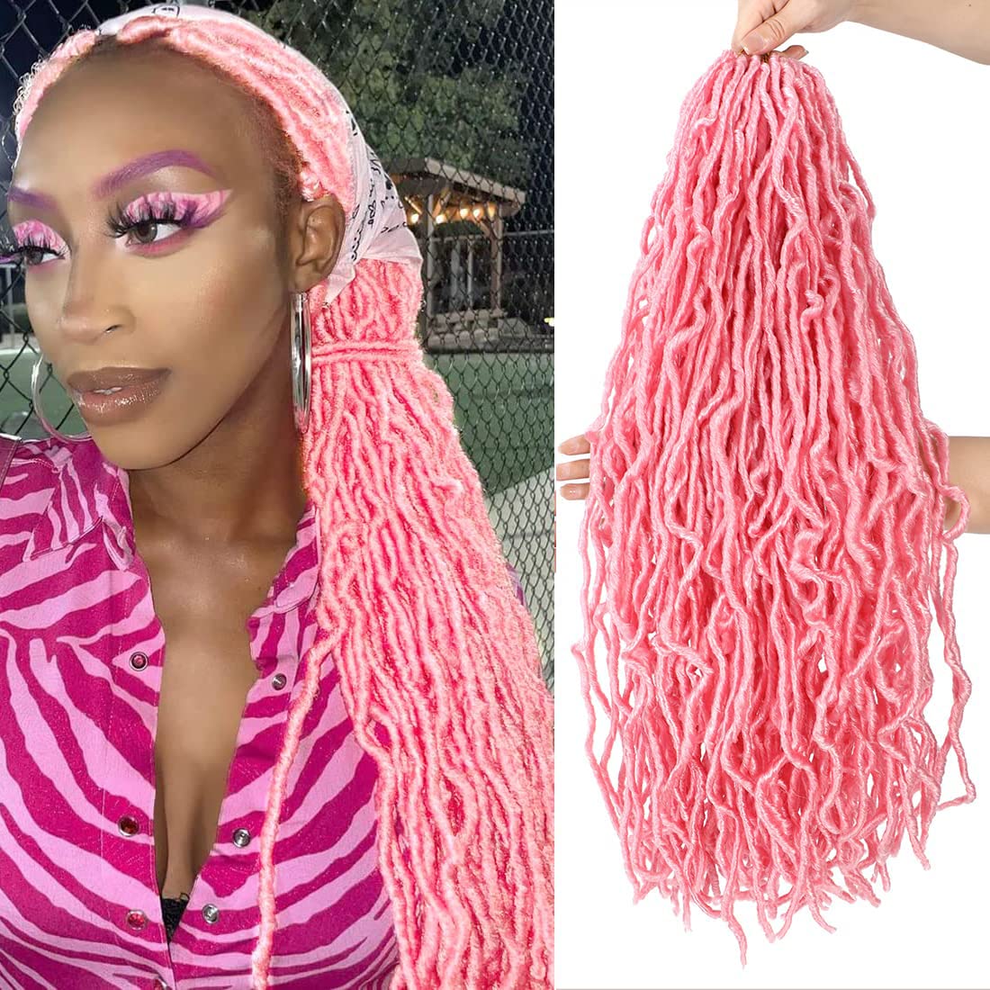 24 inch New Pink Soft Locs Crochet Hair Most Natural Pink Faux Locs Crochet Hair for Black Women Goddess Locs Synthetic Braiding Hair Extensions (24 Inch (Pack of 6), Pink)