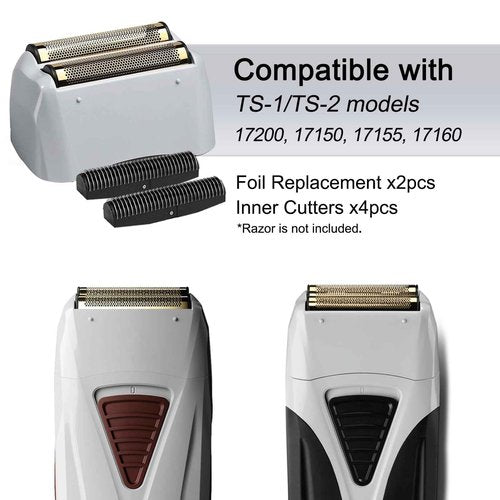 OXSITO 2Pack Gold Pro Foil and Cutters Replacement for Andis TS-1, TS-2 (17150/17155/17200) Shavers. (Foil Replacement x2, inner cutters x4)