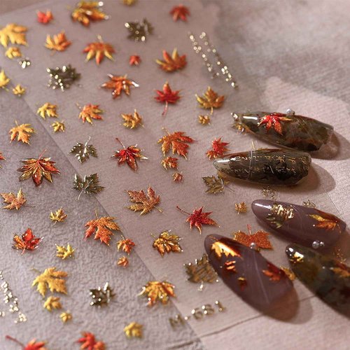 5D Embossed Fall Nail Art Stickers Maple Leaf Nail Stickers Fiery Red Maple Leaves Nail Design Thanksgiving Nail Art Supplies Autumn Nail Decals for Women Acrylic Nails Decoration