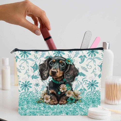 Dachshund Cosmetic Bag - Floral Makeup Bag for Dog Mom Gifts, Perfect for Mothers Day, Graduation, or Birthday