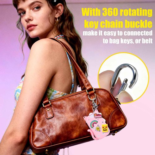 Juome Silicone Case for Touchland Hand Sanitizer Spray with Keychain & Charms, Cat Protective Holder Compatible with Touchland Power Mist & Glow Mist 1 FL Oz/30ML, Travel Cover Sleeve Accessory (Pink)