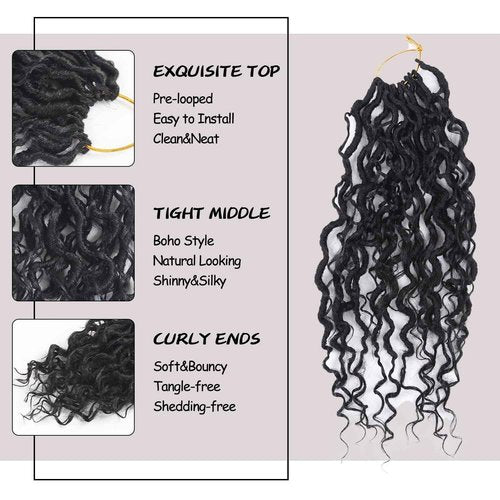 Goddess Locs Crochet Hair,Vemet 14 Inch 9 Packs Synthetic Faux Locs Crochet Hair for Black Women,River Locs Hair Extensions Boho Style Pre looped Faux Locs with Curly Ends
