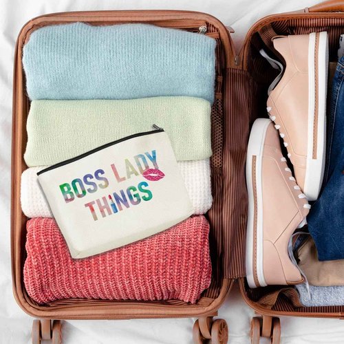 Boss Lady Cosmetic Bag - Gifts for Women: Appreciation, Retirement, Friends, Coworkers, Leader, Colleague, Girl Boss, Mentor - Makeup Bag & Pouch for Birthday, Christmas, Mother's Day