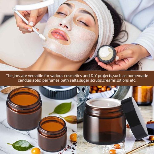 Ytuaebni 50Pcs(25×4oz + 25×2oz)Amber Glass Jars with Glossy Black & White Inner Lid Liners Airtight Small Glass Containers for Spices Candles Ointments DIY Crafts Travel Toiletries (4oz & 2oz Bundle)