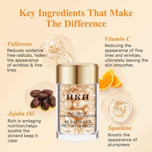 Vitamin C Face Serum Oil - HKH Vit C with Vitamin E Serum Capsules - Evens Skin Tone & Reduces Fine Lines Skincare - 48 Travel-Friendly Capsules for Smoothing Moisturizing Skin - with Mini Scissors