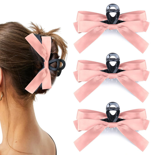 Vodolo Pink Bow Hair Claw Clip for Women Girls,3PCS Nonslip Big Bows Hair Claws Barrette for Thick Thin Hair