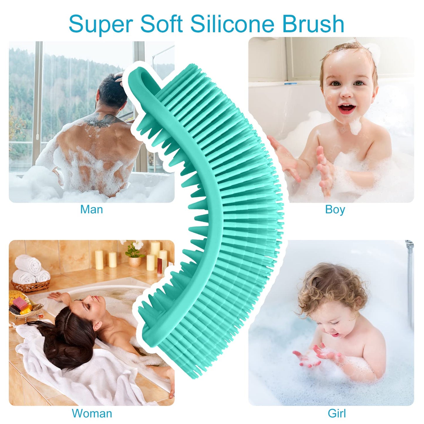 2 Pack Silicone Exfoliating Body Scrubber, 2 in 1 Body Brush & Hair Scalp Brush for Shower and Bath, Soft Silicone Loofah, Easy to Clean with Optimal Lathering (Black, Green)