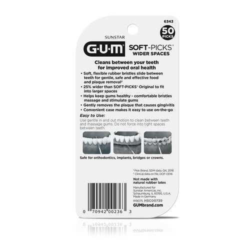 GUM Soft-Picks Wider Space, Easy to Use Dental Picks for Teeth Cleaning and Gum Health, with Convenient Carry Case, Dentist Recommended Dental Picks, 50 Count