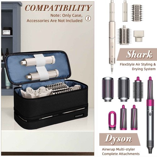 ZRRAJOY Double Layer Storage Case For Shark Flexstyle, Travel Carrying Case For Shark 430/440 Flexstyle, Organizer Bag For Shark Flexstyle/Dyson Airwrap Styler Attachments (Black)