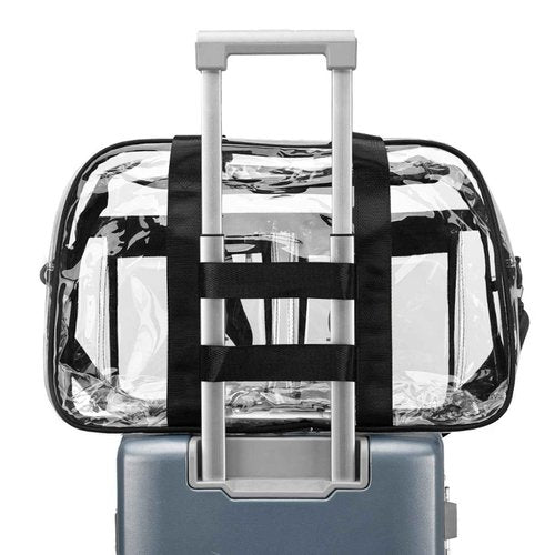 Enkrio Large Clear Tote Bag Clear Duffle Toiletry Bag with Zipper Transparent See Through Bag for Work Sports Gym Beach (Black)