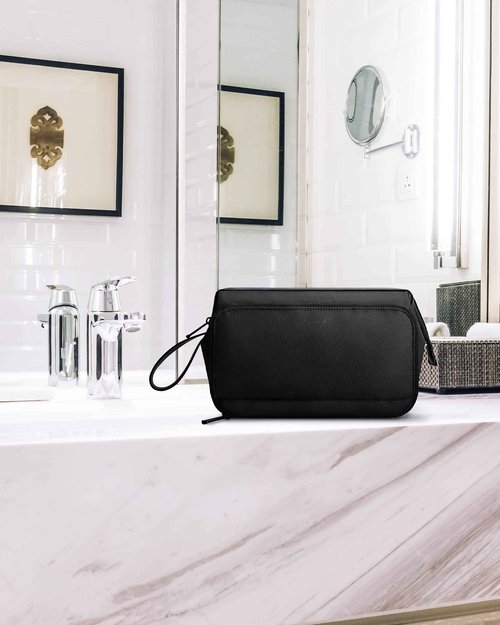 BAGSMART Toiletry Bag for Men, Wide Opening Dopp Kit Water Resistant Shaving Hygiene Organizer for Bathroom, Travel Essentials, Black