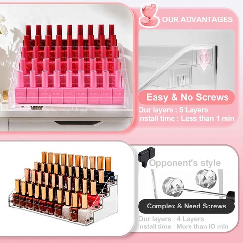 ShunChengFa 5-Tier Makeup Organizer with Adjustable Drawers, Acrylic Nail Polish & Cosmetic Storage for Bathroom Vanity - Easy to Clean, Space-Saving Design (5 layers)