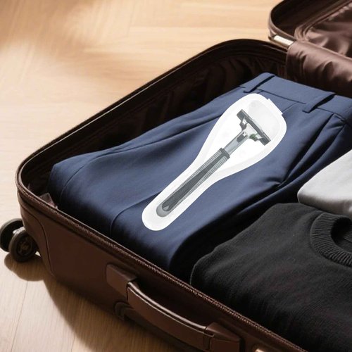 LUSTRIB 4 Pcs Razor Travel Case Set, 2 Black & 2 White Transparent Portable Manual Razor Cover, Travel Manual Shaver Razors Cover Holder Universal Shaver Storage Box Holder for Men (2.3x6.7)