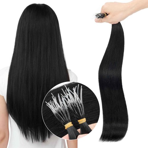 Elailite I Tip Hair Extensions Human Hair Elastic Itip Real Remy Hair Jet Black 22 Inch 50G 50Strands Straight Pre Bonded Keratin Fusion Human Hair Extensions