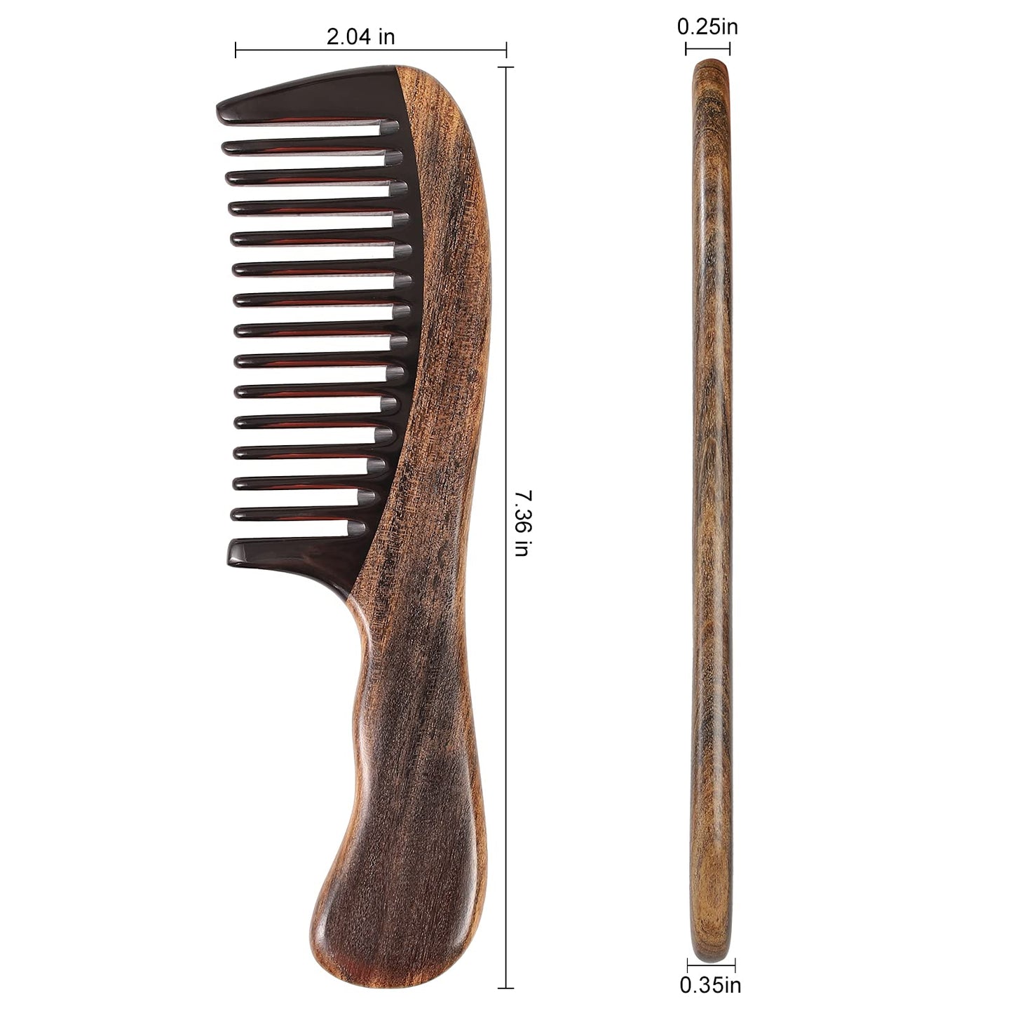 Onedor Handmade 100% Natural Chacate Preto Wood Hair Combs - Anti-Static Sandalwood Scent Natural Hair Detangler Wooden Comb (Wide Tooth)