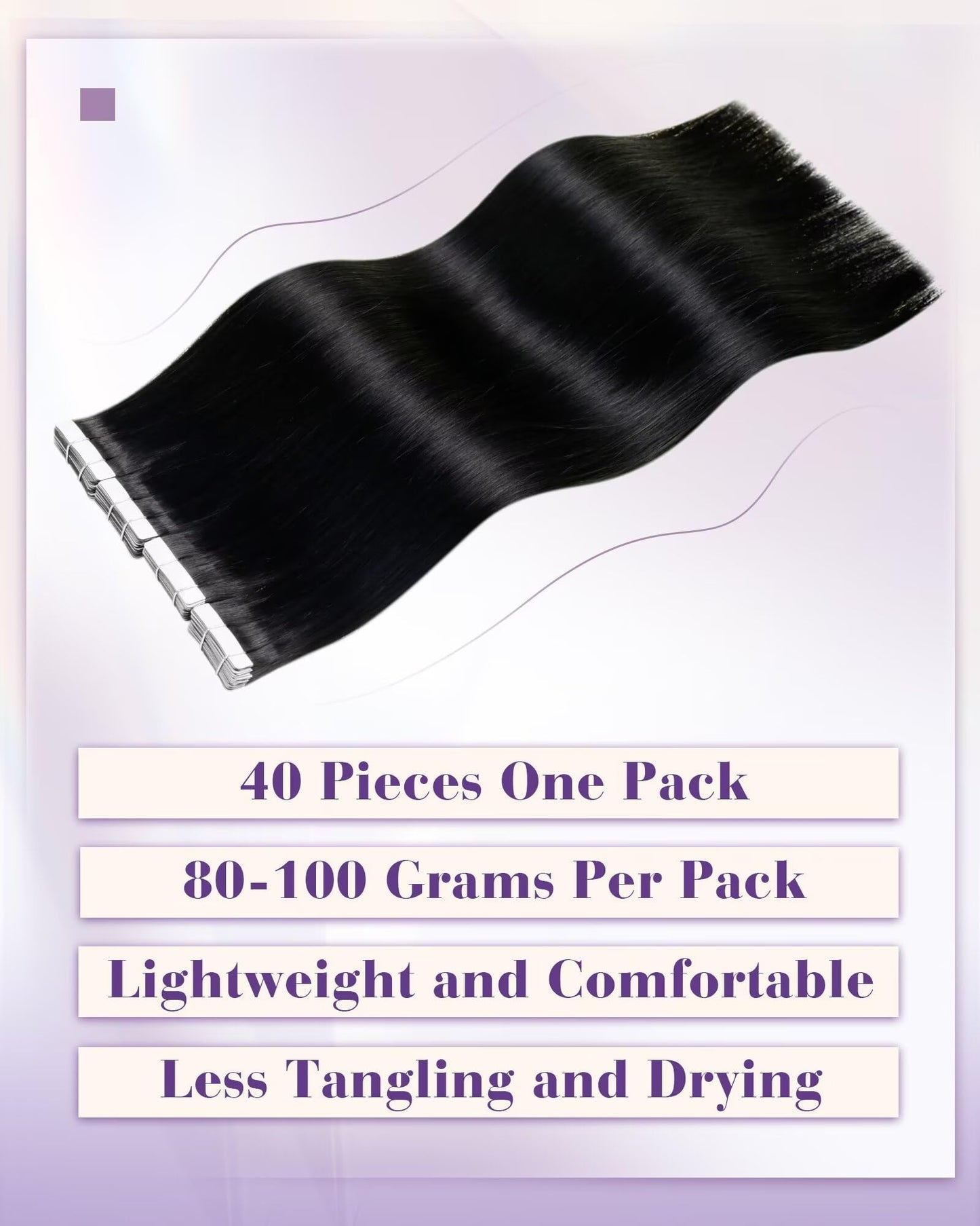 LaaVoo Black Tape in Hair Extensions Real Human Hair Tape in Extensions Human Hair 80g Tape ins Human Hair Extensions #1 Black 16 Inch Silky Soft 40 Pieces