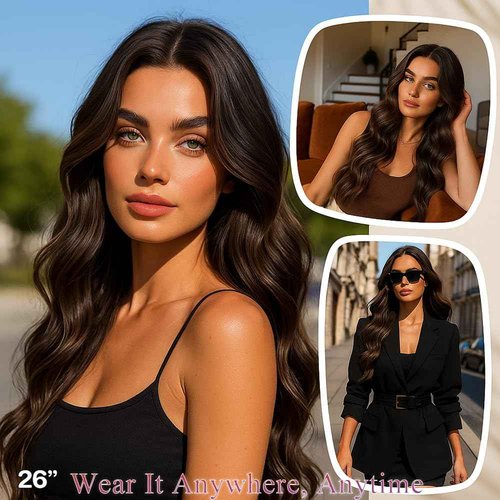 Long Brown Wig for Women Natural Looking Wavy Curly Synthetic Hair Wig Tangle Free Heat Resistant Comfortable for Daily Wear